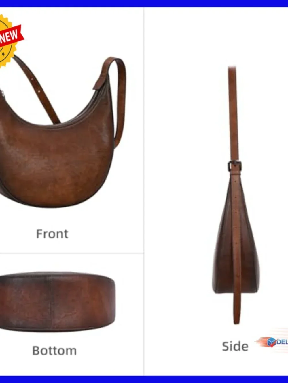 Leather Hobo Crossbody Bag with Adjustable Strap, 10.5x11.6 Inches